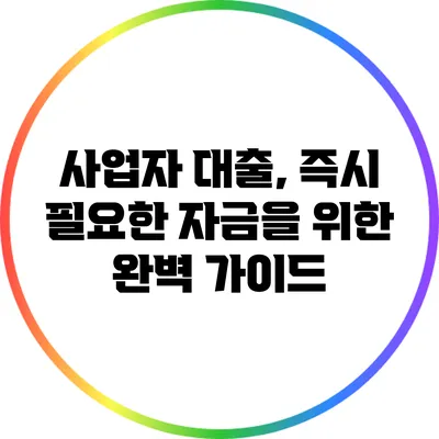 사업자 대출, 즉시 필요한 자금을 위한 완벽 가이드
