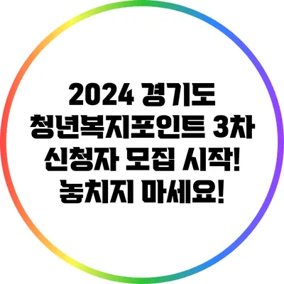 2024 경기도 청년복지포인트 3차 신청자 모집 시작! 놓치지 마세요!