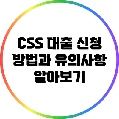 CSS 대출 신청 방법과 유의사항 알아보기