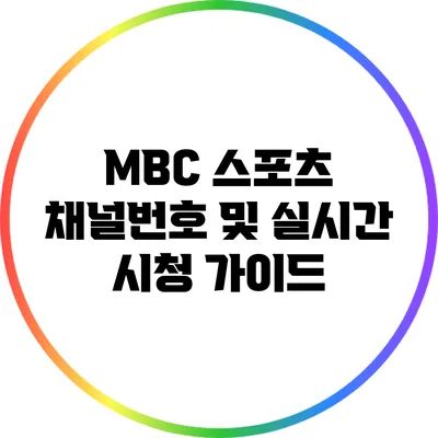 MBC 스포츠 채널번호 및 실시간 시청 가이드