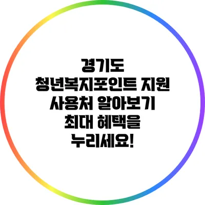 경기도 청년복지포인트 지원 사용처 알아보기: 최대 혜택을 누리세요!