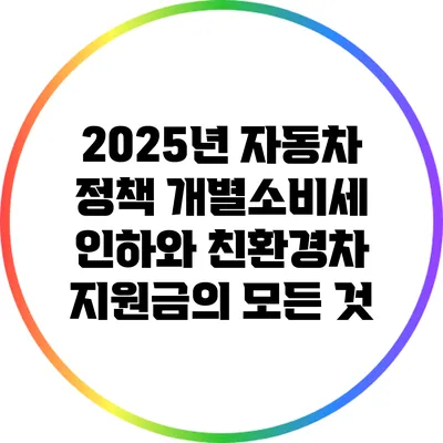 2025년 자동차 정책: 개별소비세 인하와 친환경차 지원금의 모든 것