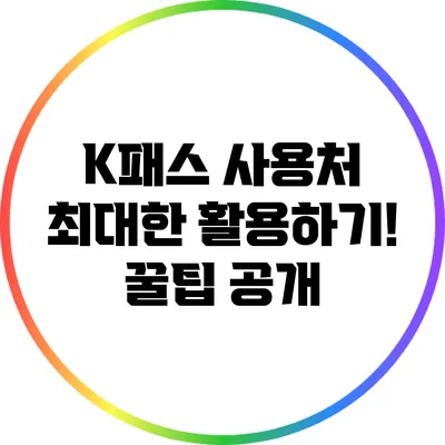 K패스 사용처 최대한 활용하기! 꿀팁 공개