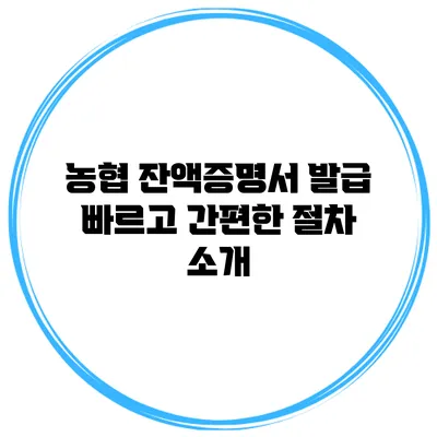 농협 잔액증명서 발급 빠르고 간편한 절차 소개
