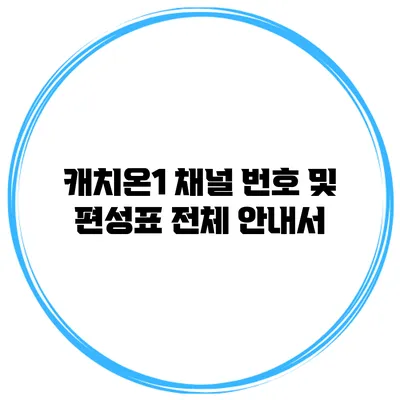 캐치온1 채널 번호 및 편성표 전체 안내서