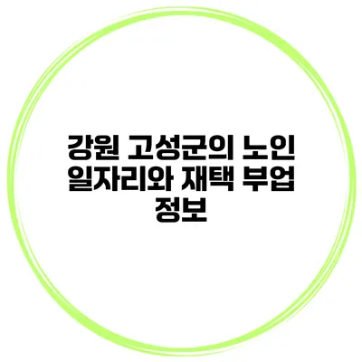 강원 고성군의 노인 일자리와 재택 부업 정보